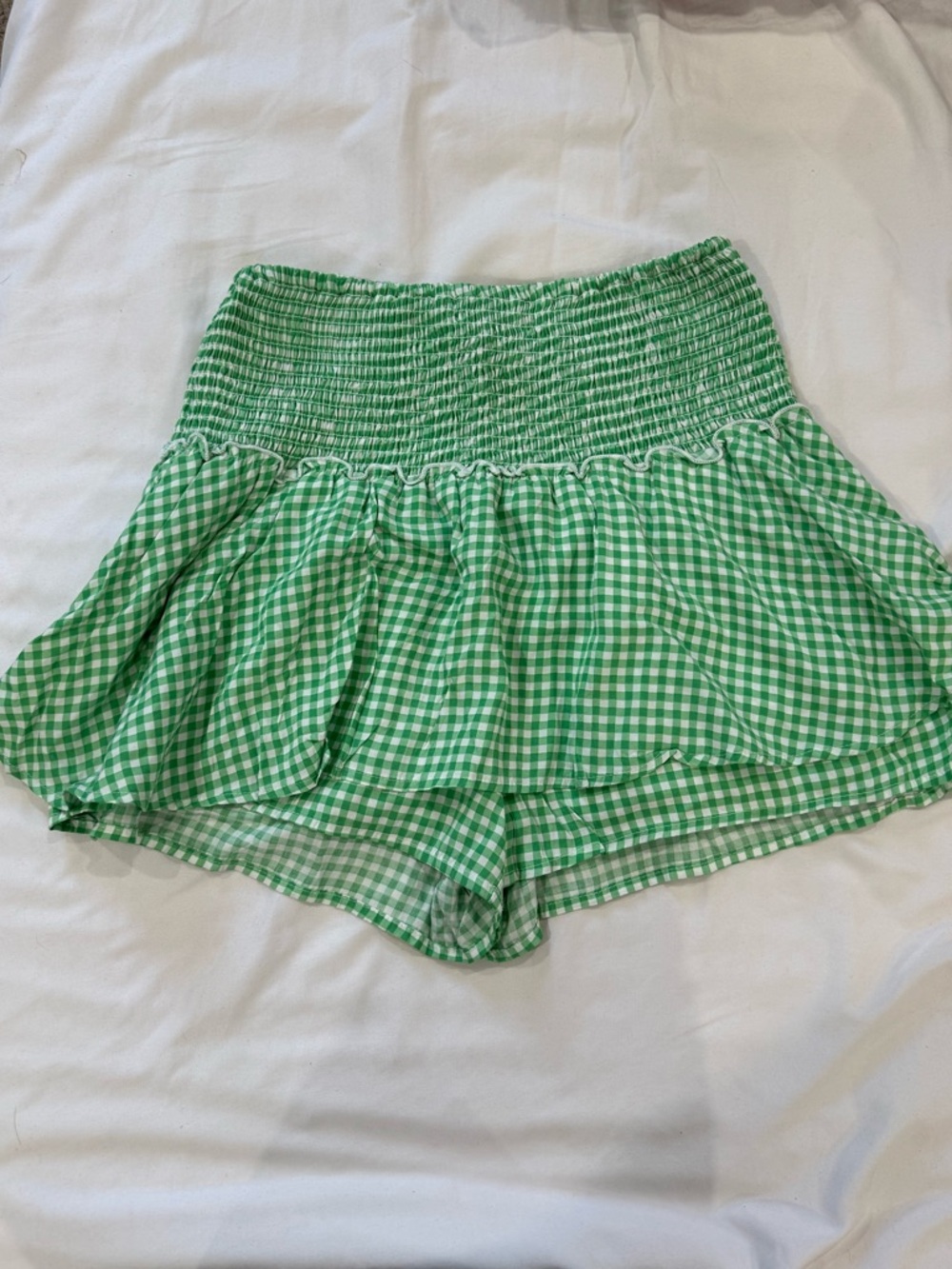 Smocked Waist Green Gingham Skort Shorts